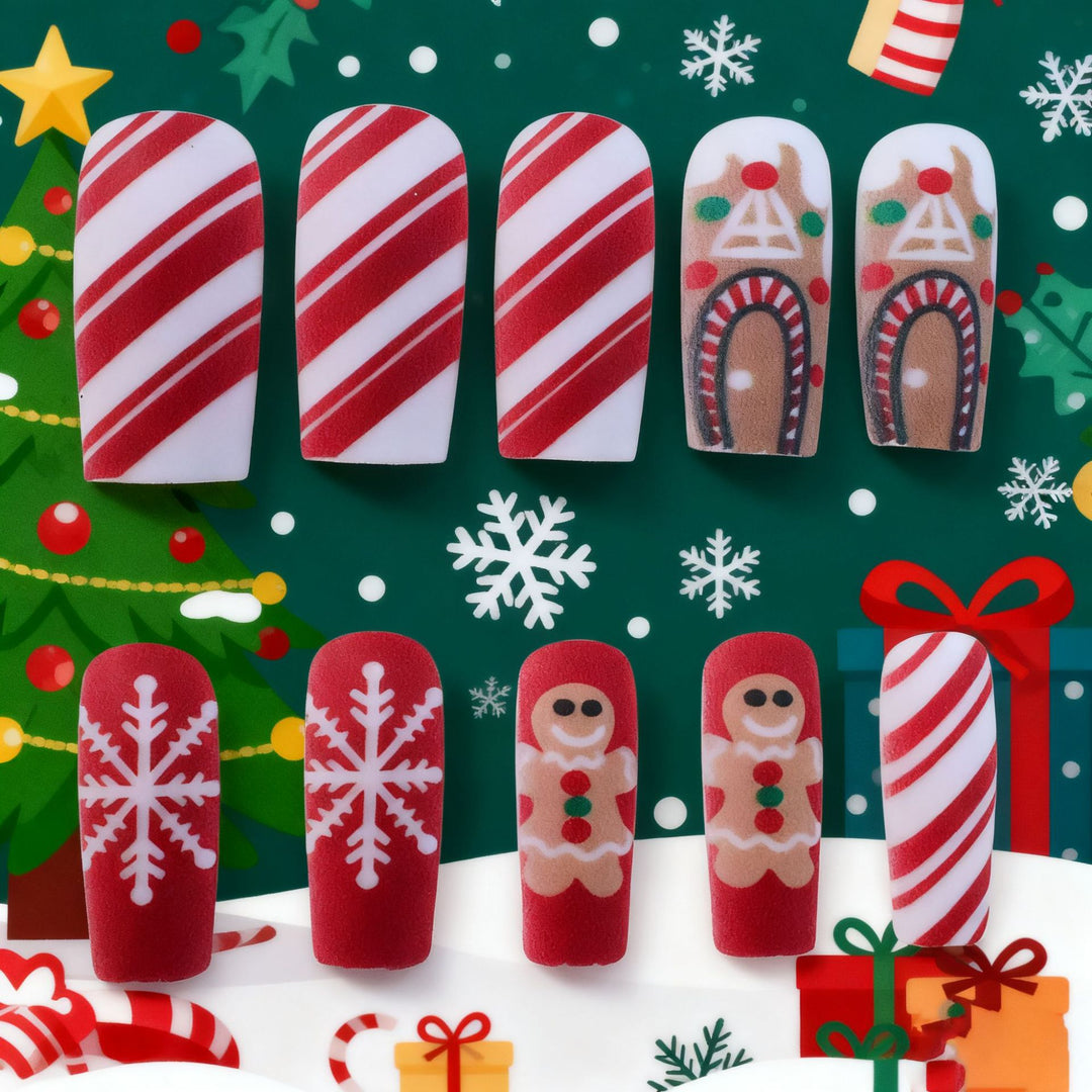 Festive Holiday-Themed Acrylic Nail Art Enhancements Kalsten