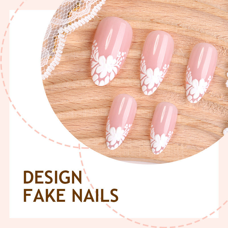 Artificial nail set with delicate floral decorations and translucent finish Kalsten