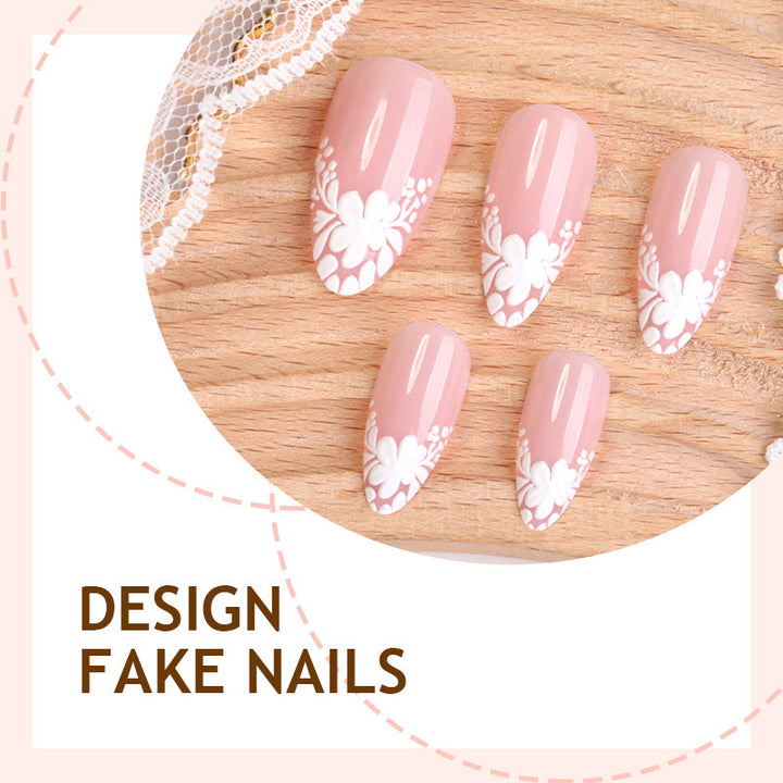 Artificial nail set with delicate floral decorations and translucent finish Kalsten