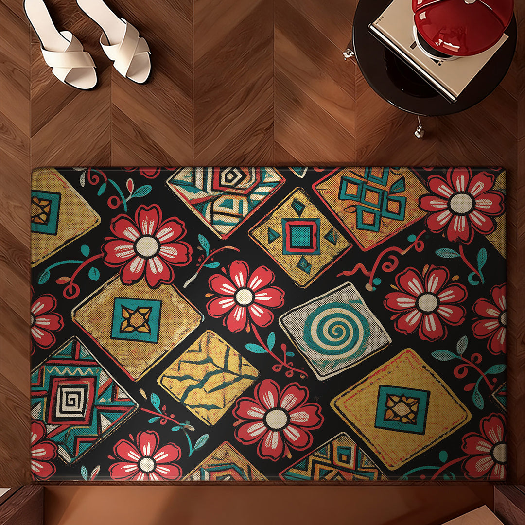 Floral Tile Print Area Rug
