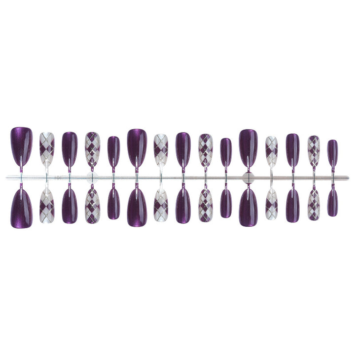 Artificial nail set with elegant checkered pattern and deep shine Kalsten