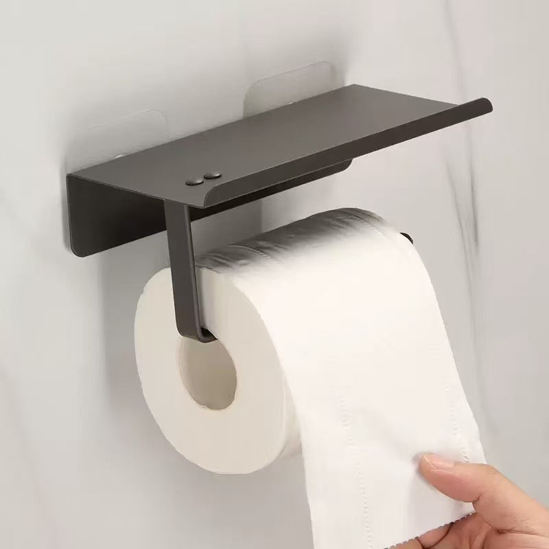 Wall-Mounted Toilet Paper Holder With Integrated Shelf And Phone Shelf