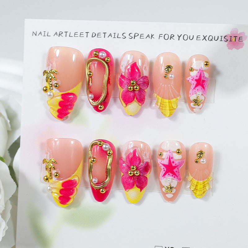 Artificial nail set with floral patterns and luxurious decorations Kalsten
