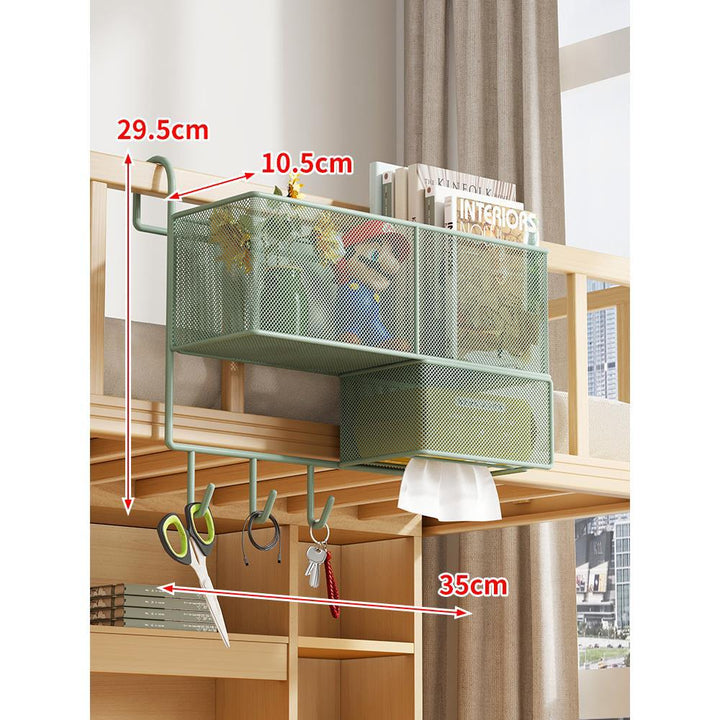 Over-Rail Hanging Mesh Storage Basket with Sliding Drawer and Utility Hooks