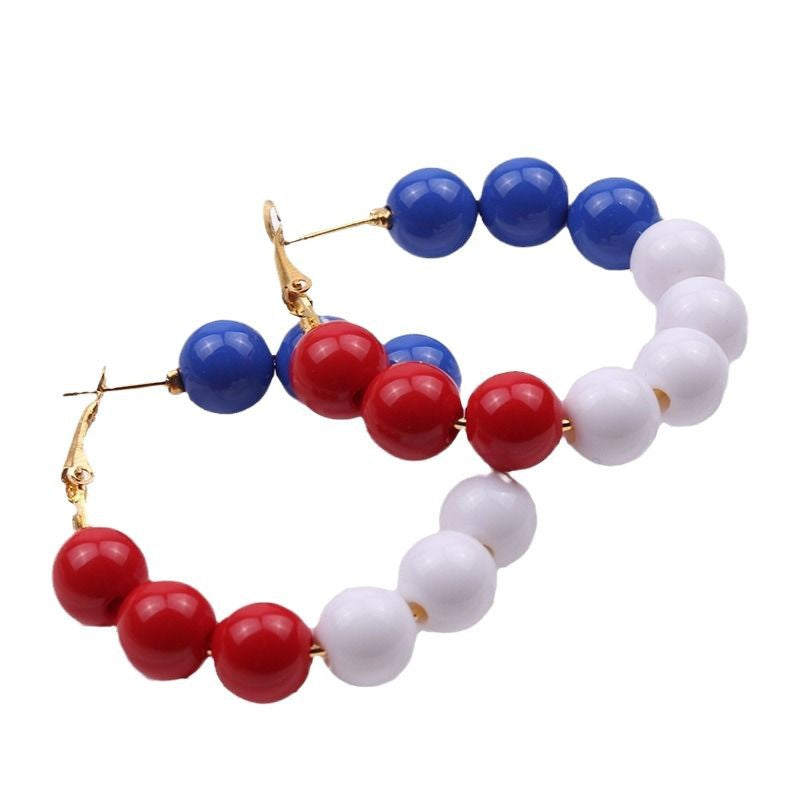 Ladies nan pearl earrings with stacked sphere beads and gold-colored snap clasp Kalsten