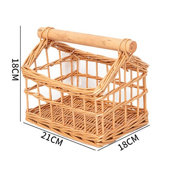 Handcrafted storage basket with wooden handle Kalsten