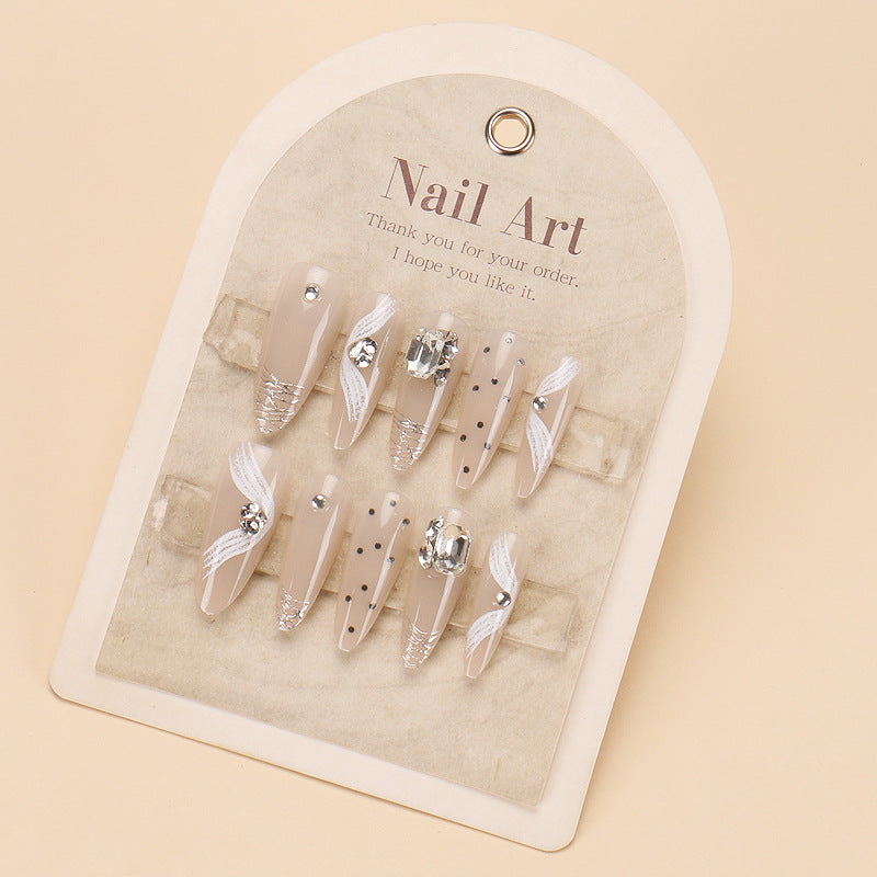 Glamorous Press-On Nail Set with Rhinestone and Glossy Finish Kalsten