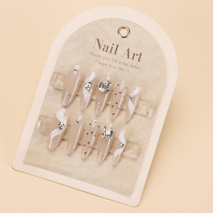 Glamorous Press-On Nail Set with Rhinestone and Glossy Finish Kalsten
