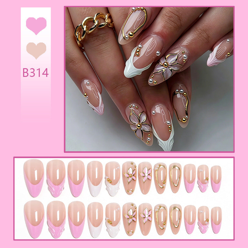 Artificial nail set with elegant floral designs and glamorous 3D applications Kalsten