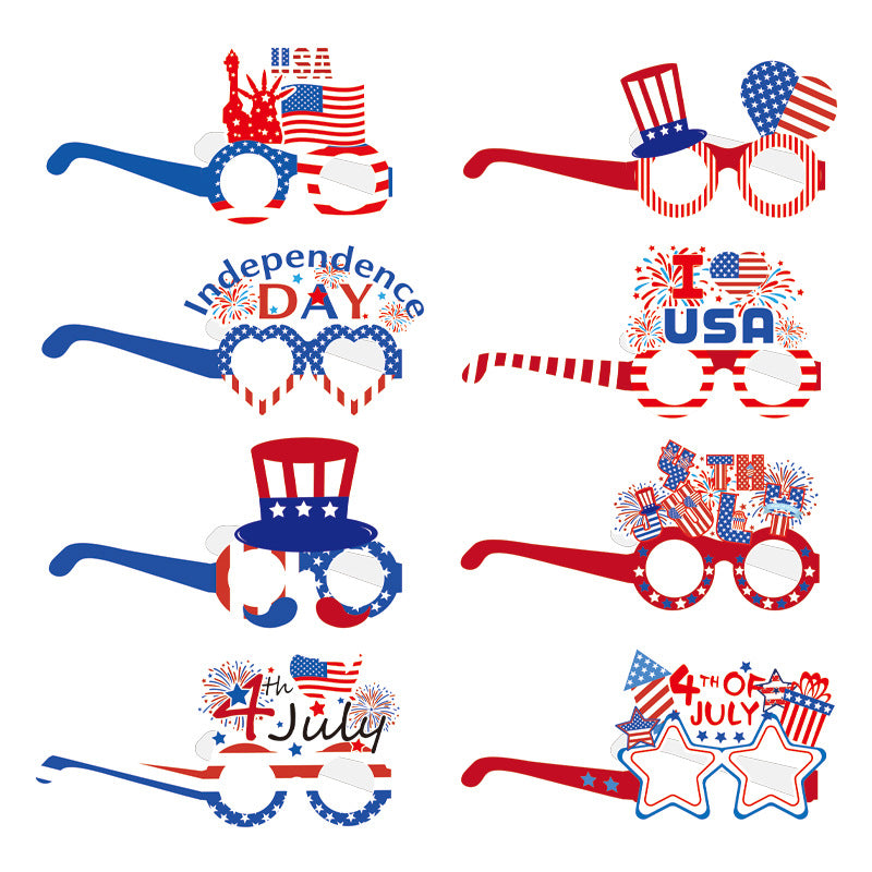 Unisex nan novelty patriotic party glasses assortment with themed foam toppers and mixed star and heart lens shapes Kalsten
