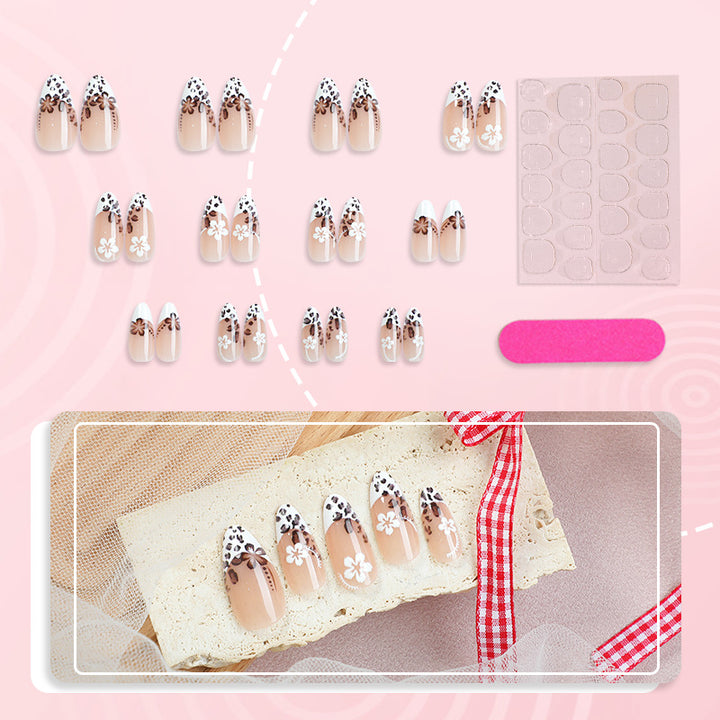 Artistic Press-On Nail Set with Floral and Leopard Design Kalsten