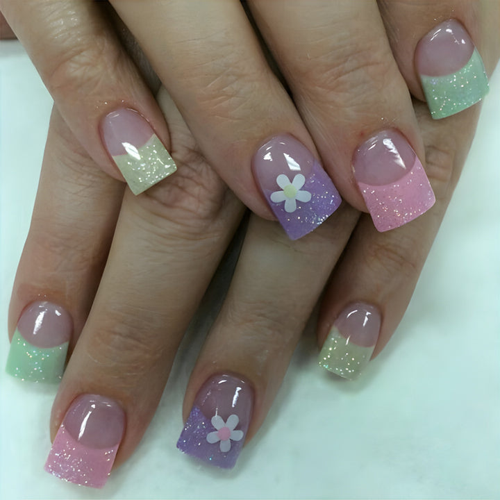 Glittery Pastel Floral Press-On Nails Kalsten