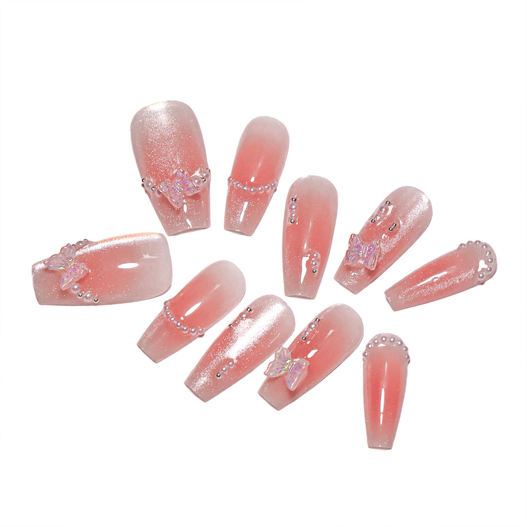 Glamorous artificial nails with elegant bow and butterfly design Kalsten