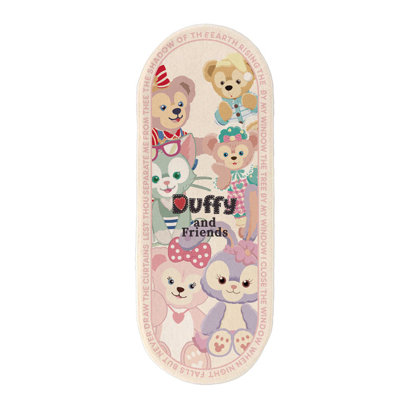 Plush Oval Runner Rug with Cute Cartoon Bear & Friends Print