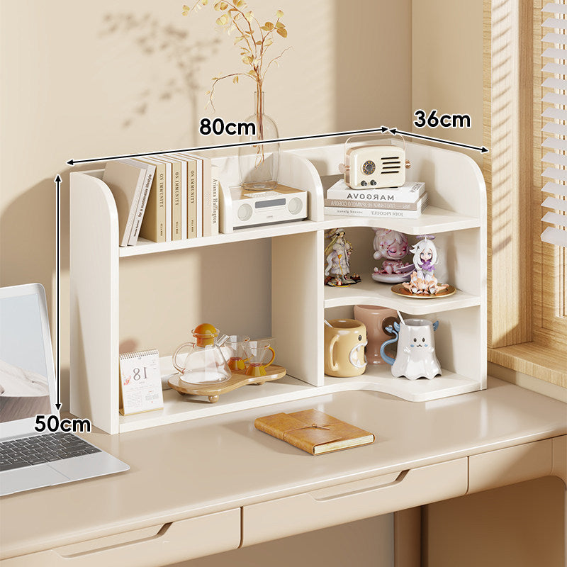 Multi-Compartment Desktop Shelf Organizer with Raised Back and Open Cubbies