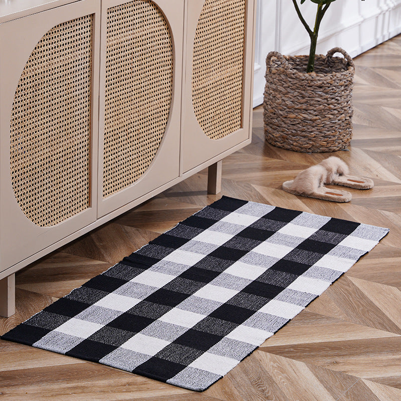 Flat-woven runner rug with check pattern and decorative border stripe Kalsten