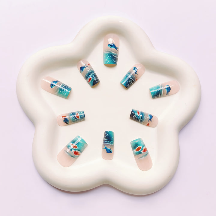 Artificial nail set with maritime design Kalsten