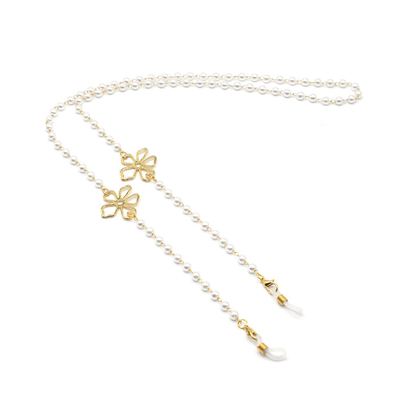 Pearl-Accented Floral Chain Eyewear Holder Kalsten