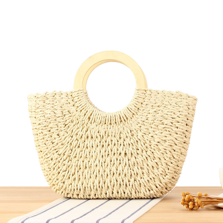 Designer bag made of hand-woven wicker with wooden handle Kalsten