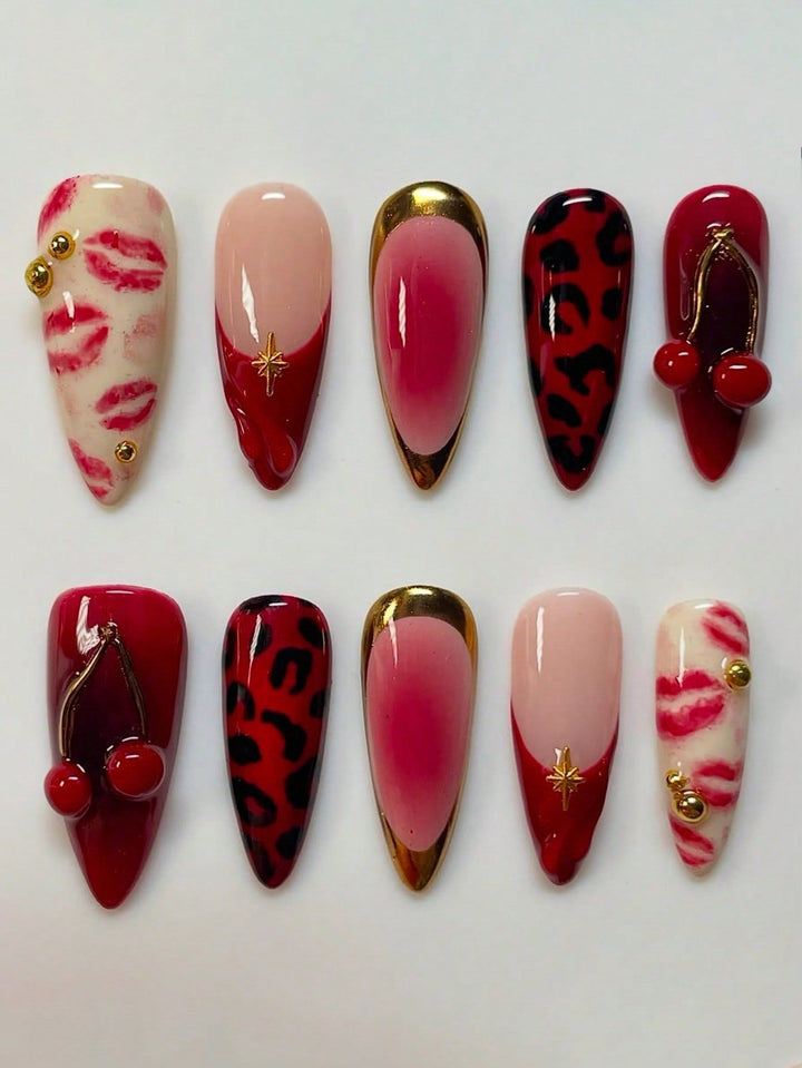 Artistic Kiss-Themed Press-On Nail Art Kalsten