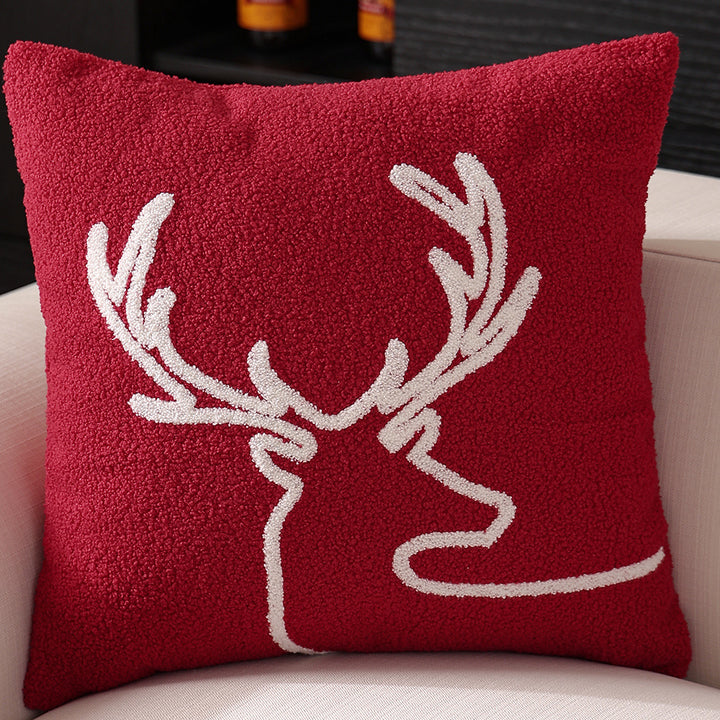 Decorative cushion cover with festive Christmas star print and pom-pom trim Kalsten