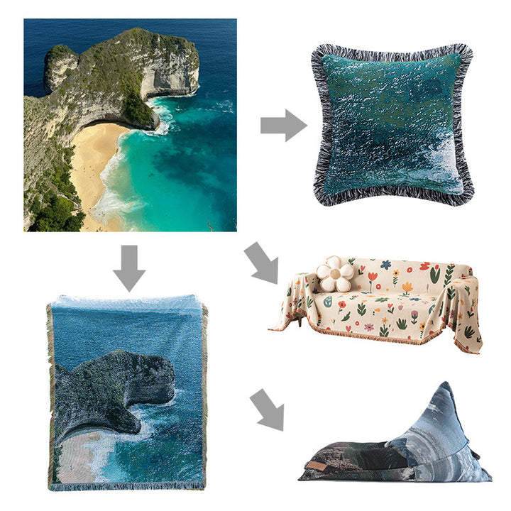 Landscape-Themed Woven Throw Blanket