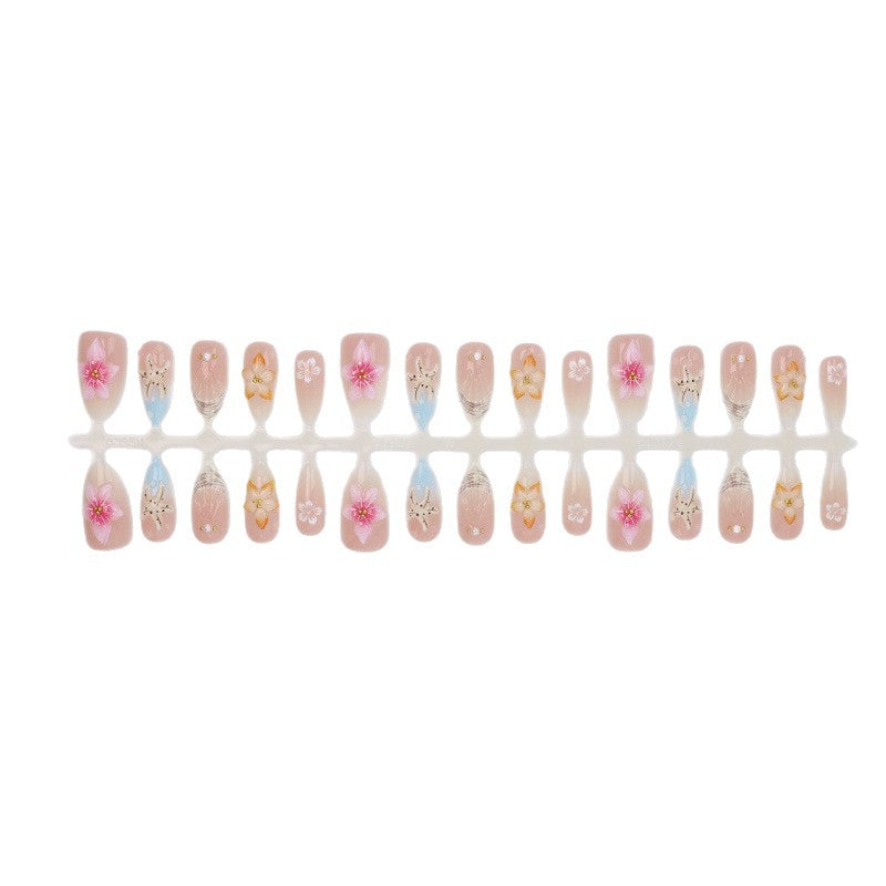 Artistic Floral-Embellished Press-On Nail Art Set Kalsten