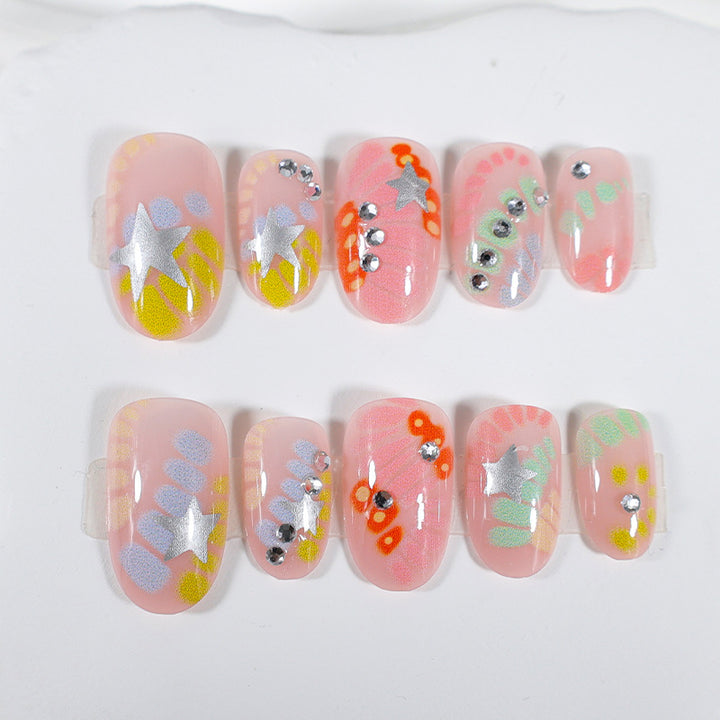 Acrylic nail set with creative designs and glitter accents Kalsten