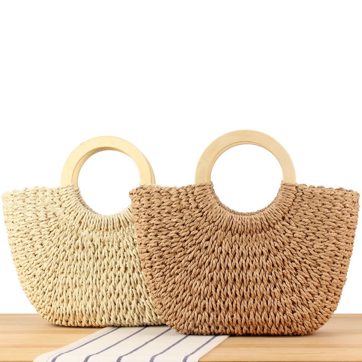 Designer bag made of hand-woven wicker with wooden handle Kalsten