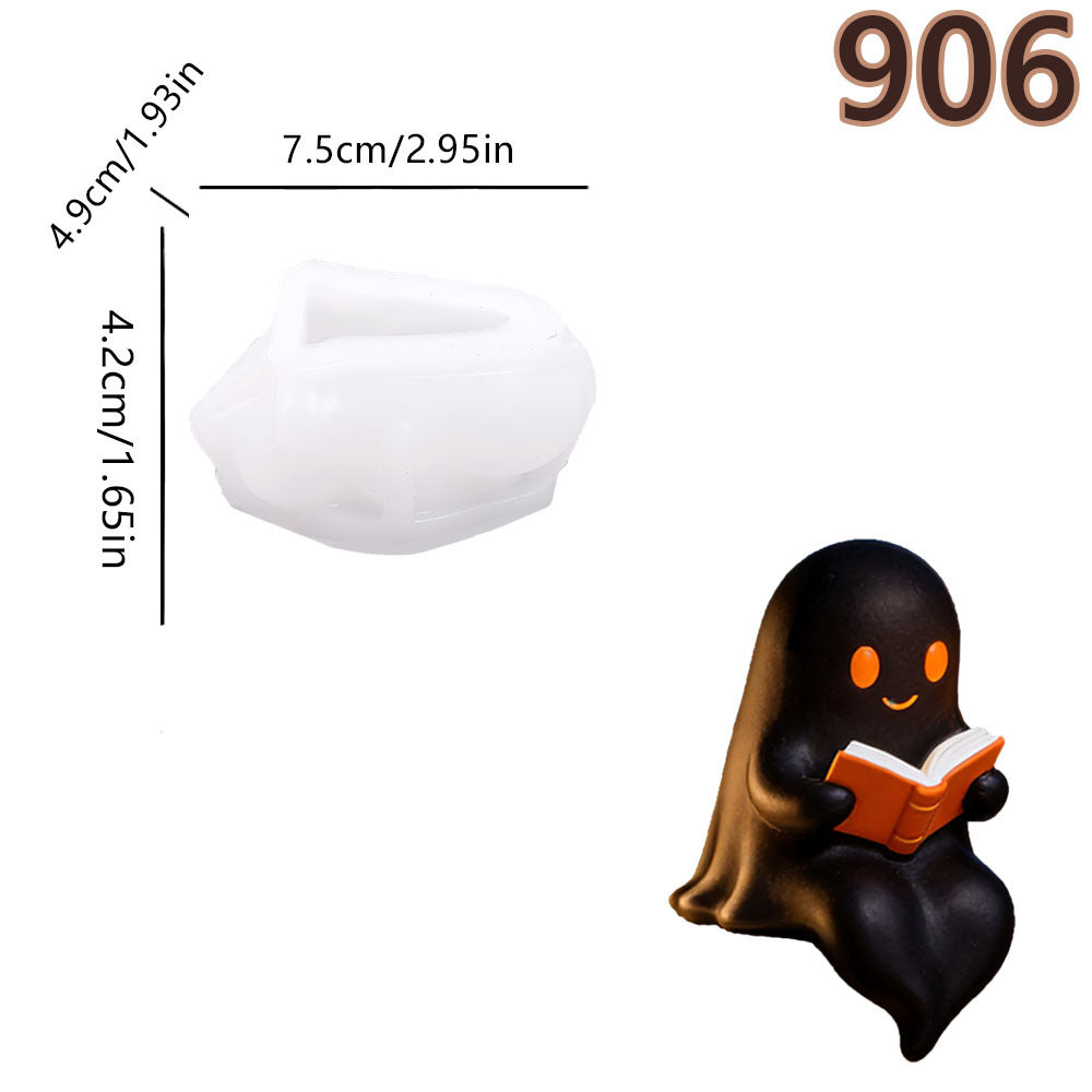 Silicone casting mold for miniature ghost resin figures with book detail