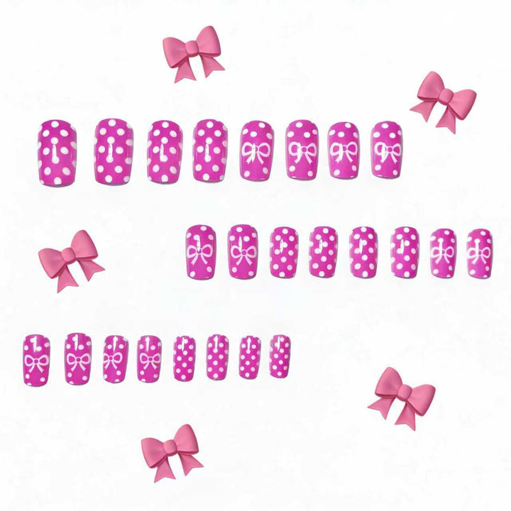 Artificial nails with romantic polka dot pattern and bow Kalsten