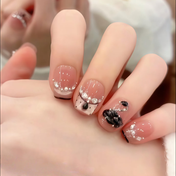 Elegant artificial nails with flower décor and glitter Kalsten