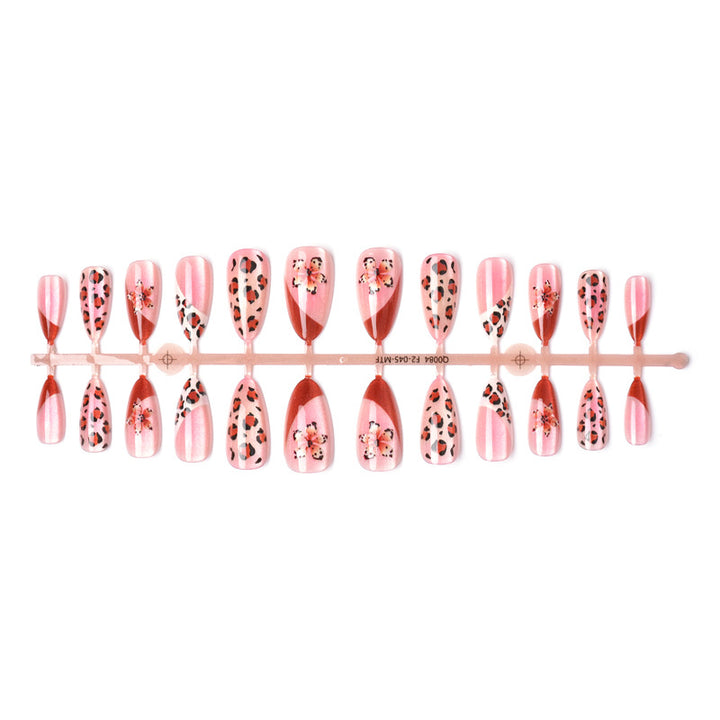 Artistic Press-On Nail Art Set with Floral and Leopard Designs