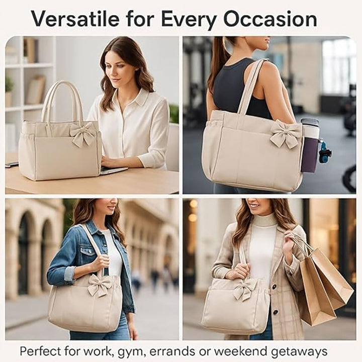 Practical tote bag with retractable shoulder strap and fashionable bow Kalsten