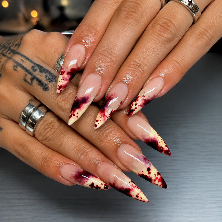 Artistic Stiletto Press-On Nail Set with Dripping Design kalsten