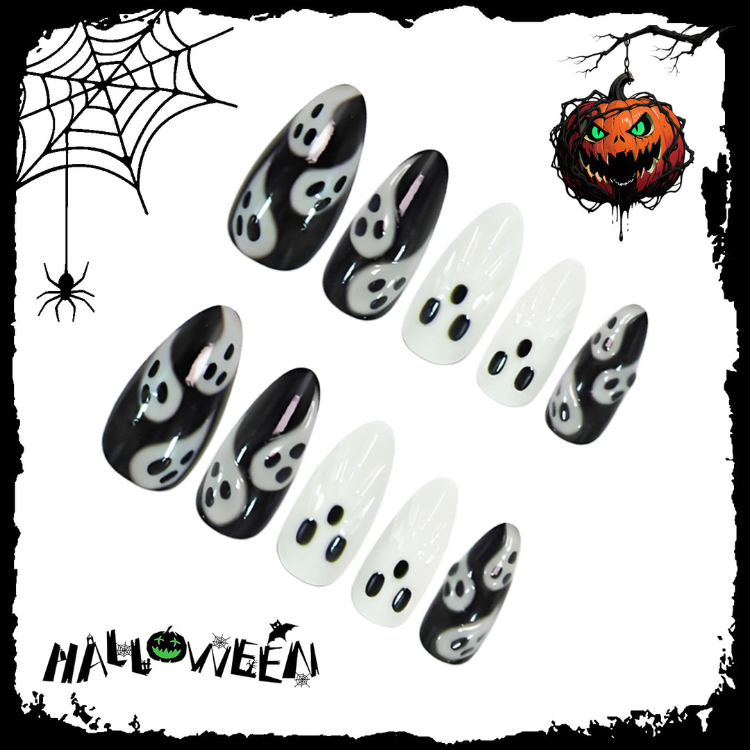 Acrylic Nail Set with Creepy Ghost Design Kalsten