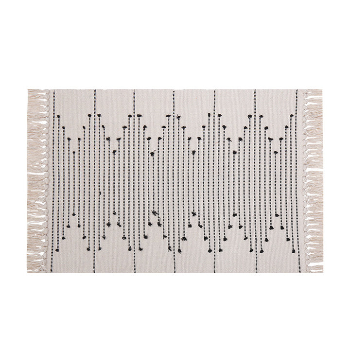 Cotton runner rug with fringes and geometric texture pattern Kalsten