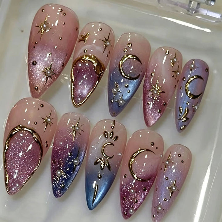 Elegant Press-On Nail Set with Artistic Detailing Kalsten