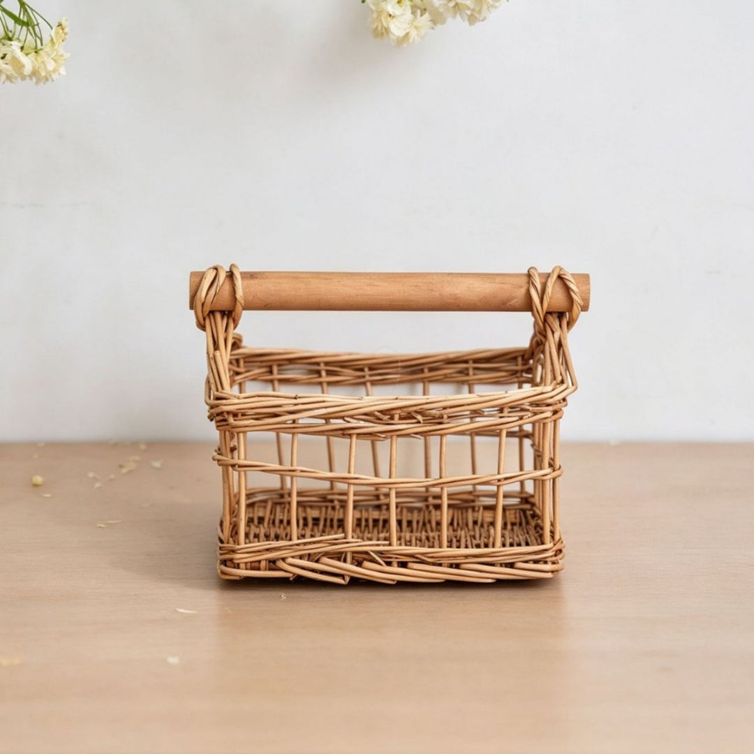 Handcrafted storage basket with wooden handle Kalsten