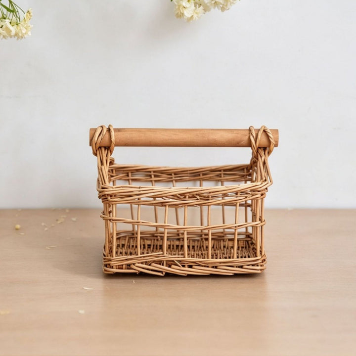 Handcrafted storage basket with wooden handle Kalsten