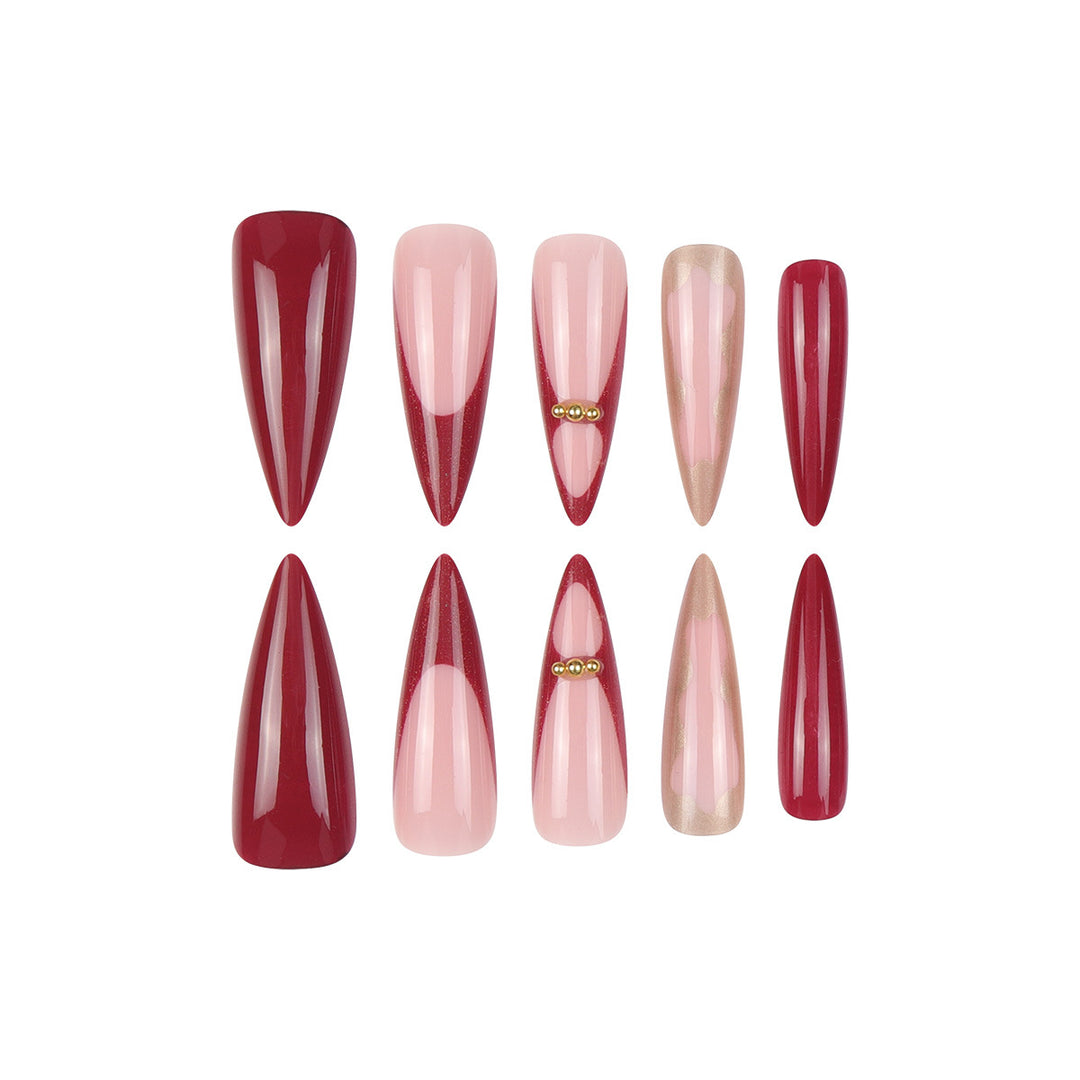 Gradient Stiletto Press-On Nails with Gold Accents Kalsten