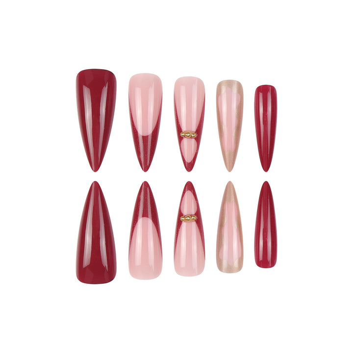 Gradient Stiletto Press-On Nails with Gold Accents Kalsten