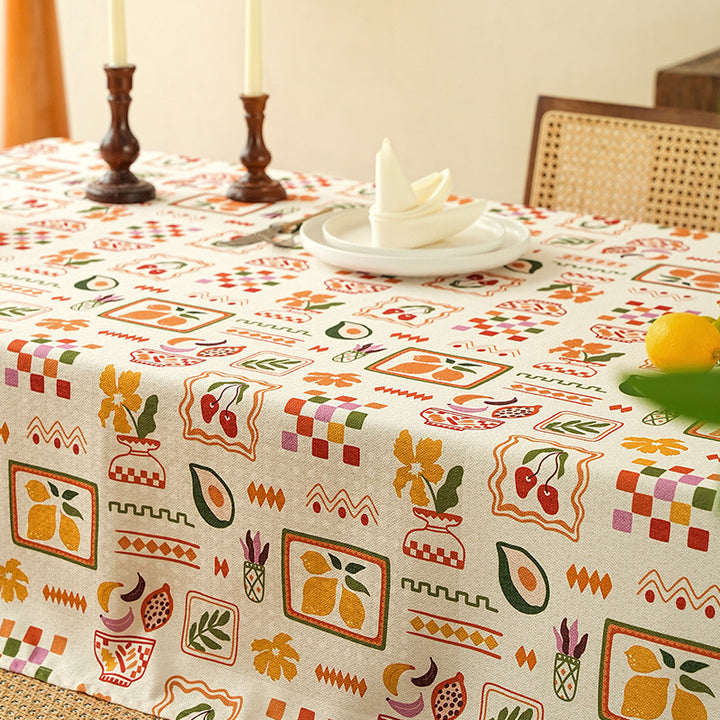 Rectangular tablecloth with retro-inspired tile pattern and cotton blend Kalsten