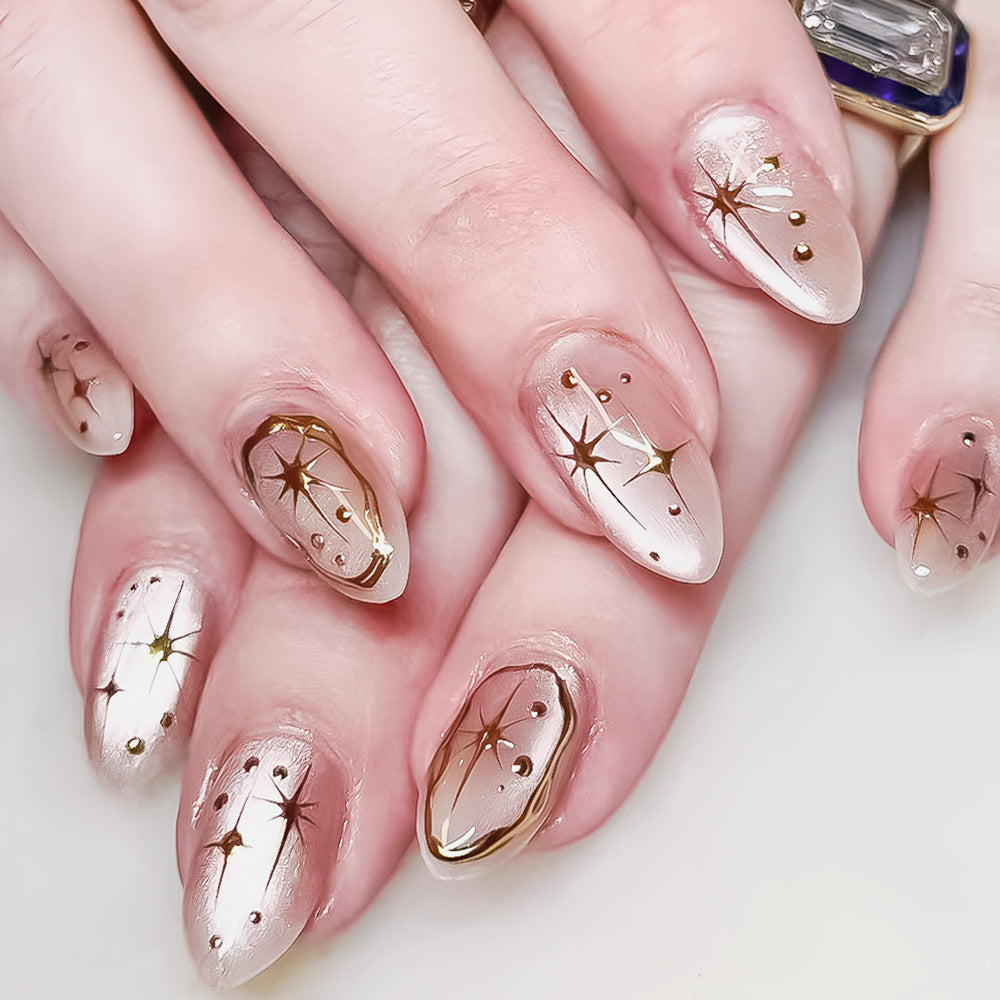 Glamorous Gel Nail Art with Golden Accents Kalsten