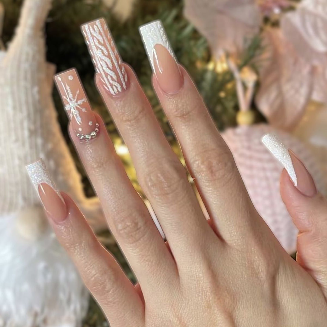 Decorative Press-On Nail Art Set with Elegant Floral and Shimmer Design kalsten