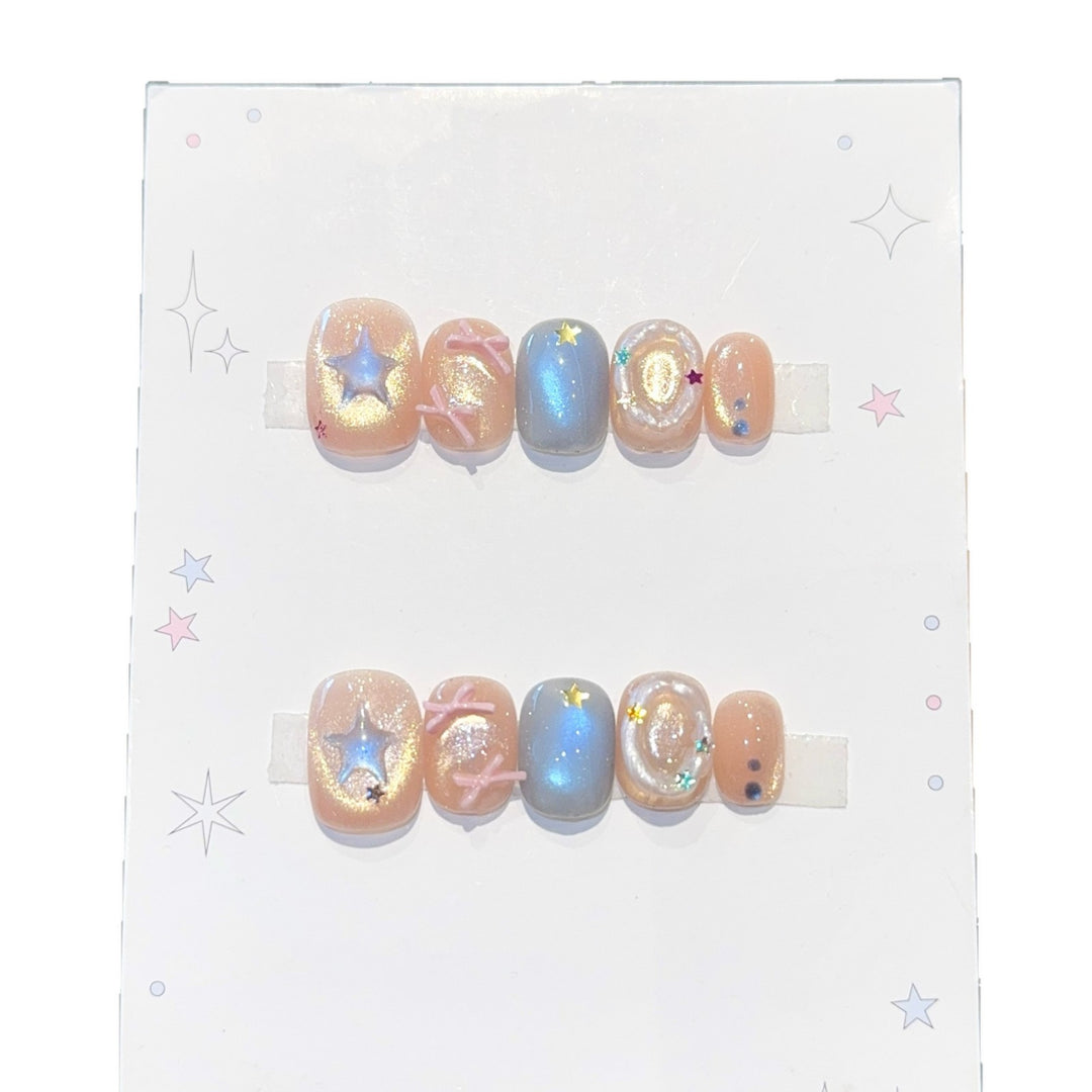 Artificial Nail Set with Sparkling Star and Glitter Motifs Kalsten