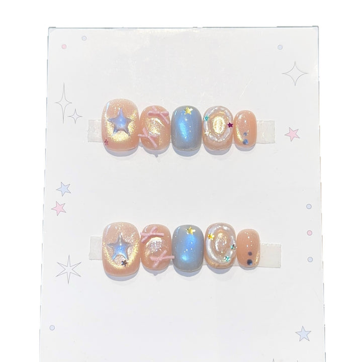 Artificial Nail Set with Sparkling Star and Glitter Motifs Kalsten