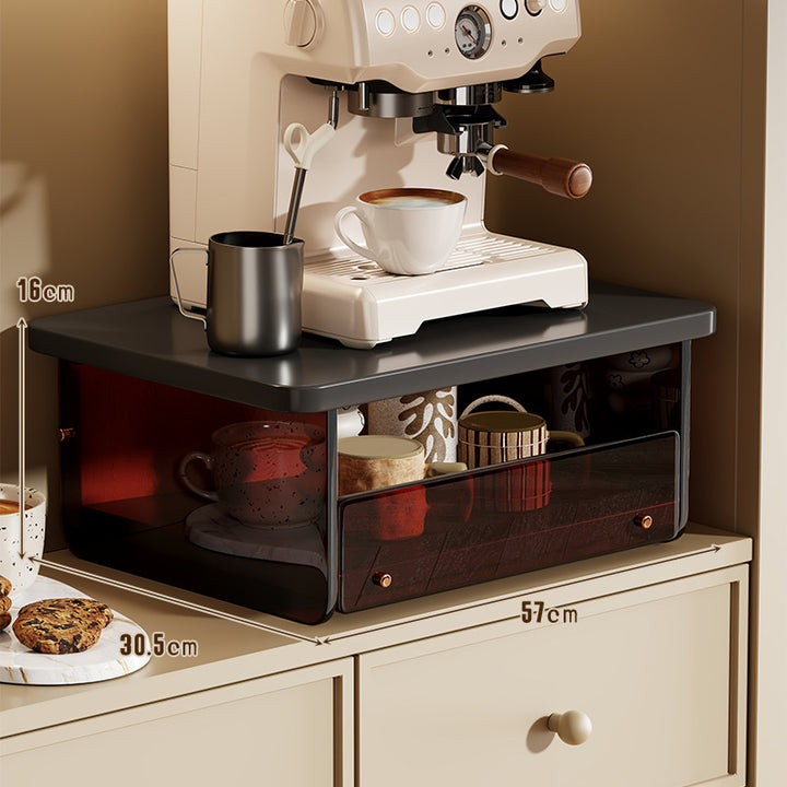Elevated Coffee Machine Stand with Concealed Storage Drawer and Walnut Shelf