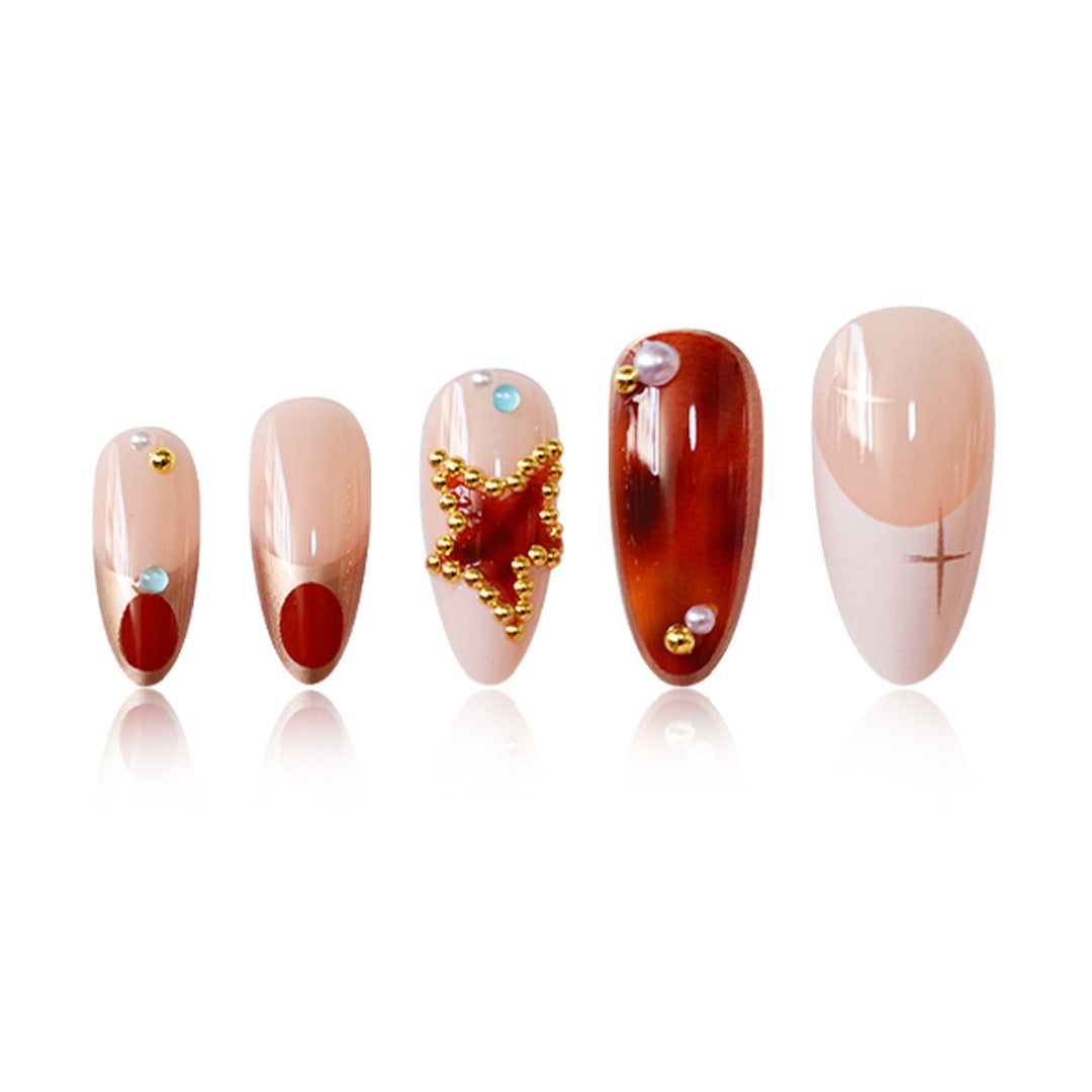 Artistic Press-On Nail Art Set with Unique Gemstone Accents Kalsten