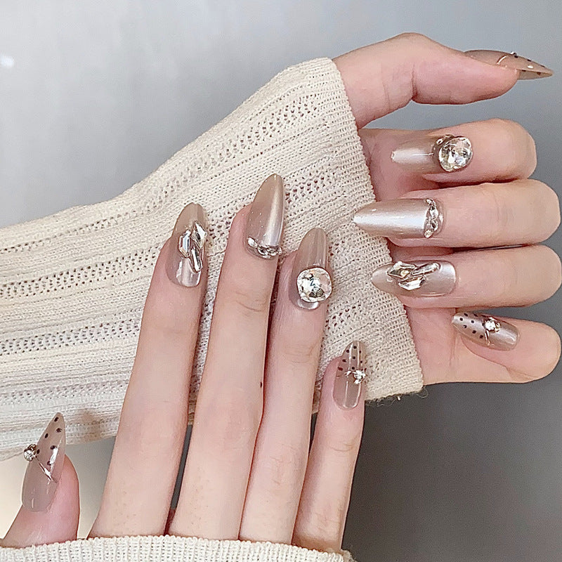Elegant Press-On Nail Art with Gemstone Embellishments Kalsten